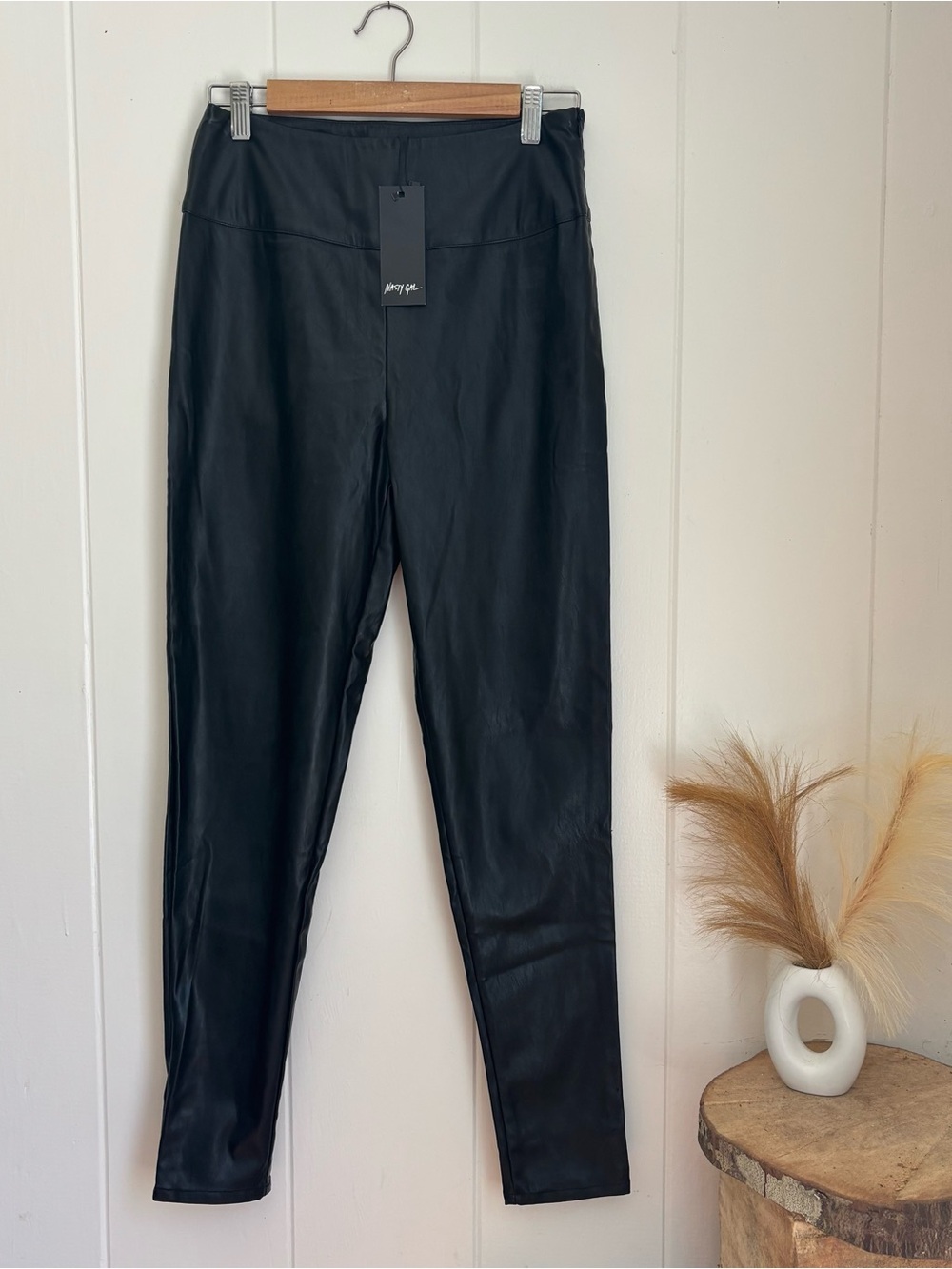 Nasty Gal Black Faux Leather Leggings with Branded Tag